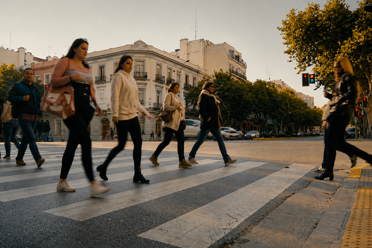 Calle de Montevideo con gente cruzando